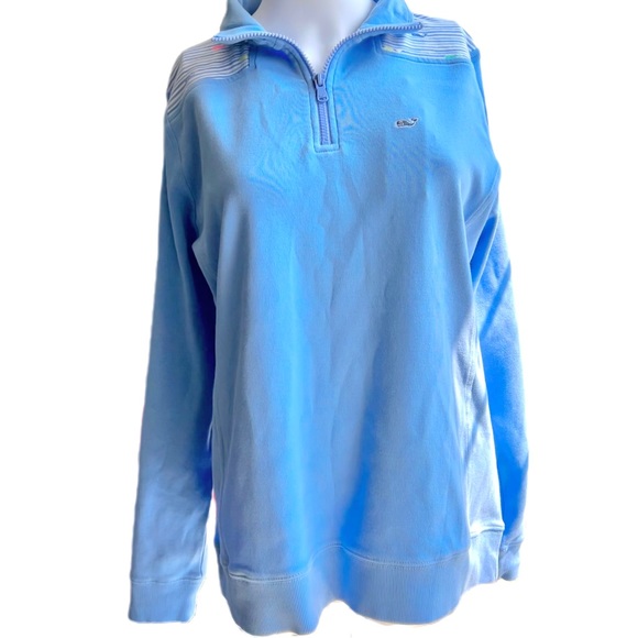 Vineyard Vines Blue Watercolor Whales Jersey Quarter Zip Pullover Size Medium - Picture 1 of 5